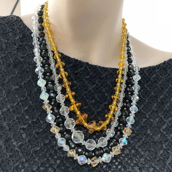 Upcycled Vintage Four-Strand Necklace, Mixed Beads, Czech Glass - Picture 4 of 7